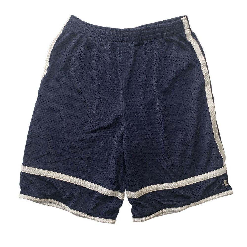 VTG Champion‎ Mesh Basketball Shorts "C" Logo Patch Blue Size L Y2K Retro